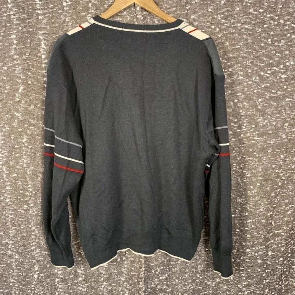 Vintage Gabicci Knit Striped Jumper‎ Sweater V-Neck Men's Large Wool Blend